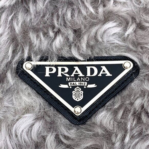 Prada Womens Gray Faux Fur & Knit Jacket With Triangular Logo Lapel Long Sleeves - Picture 5 of 8